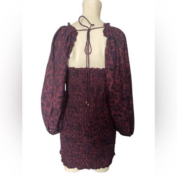 Free People Floral-print Smock It to Me Balloon-sleeve Mini Dress SZ LARGE - Picture 4 of 5